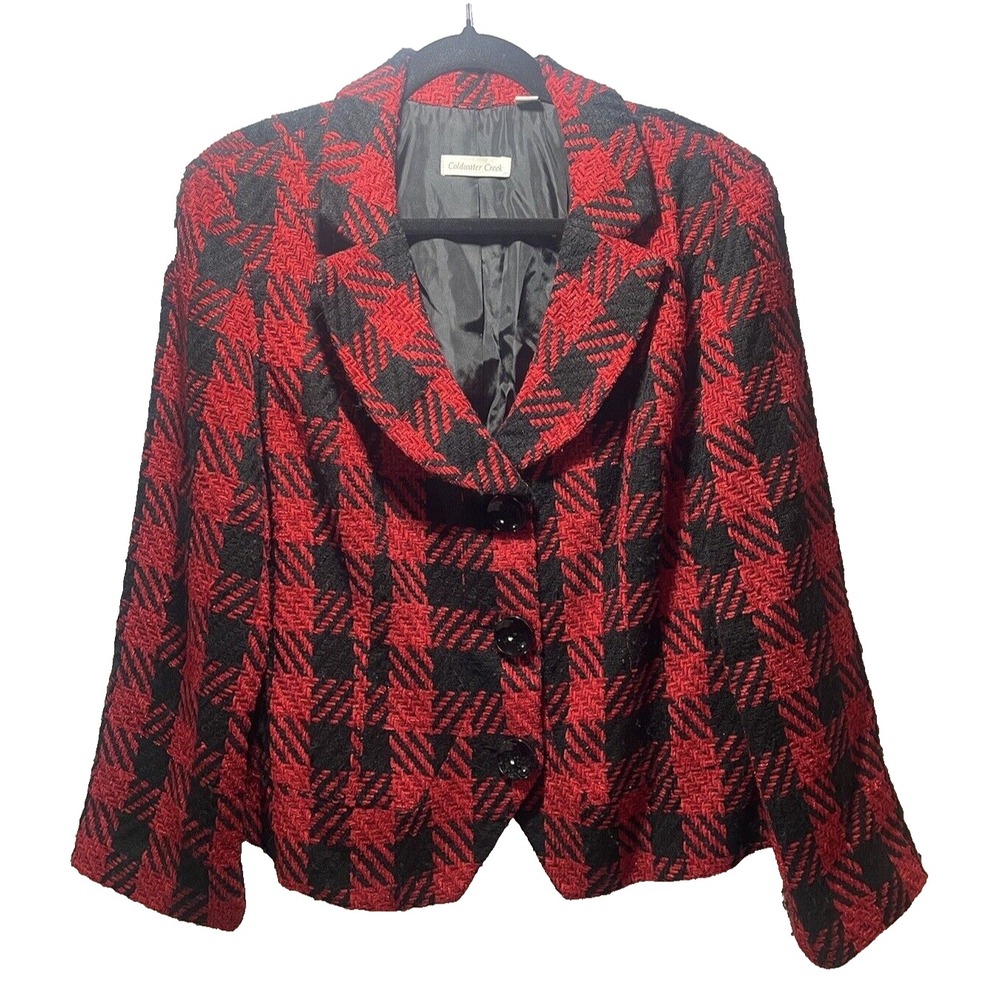 Coldwater Creek Red/Black Buffalo Plaid Jacket Sz 16 Winter Holidays